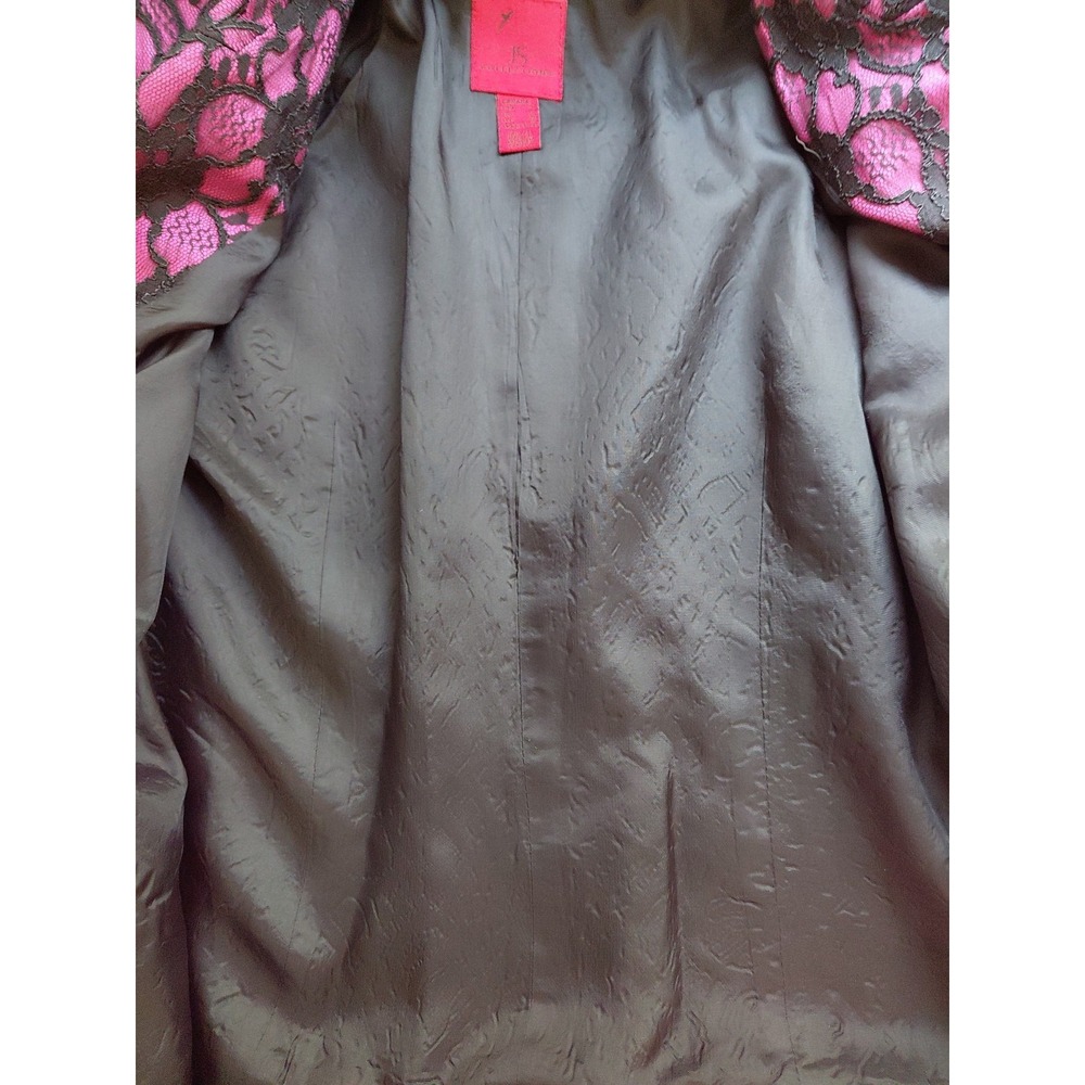 JS Collections Blazer Y2k Womens 12 Pink With Black Floral Lace Jacket - Picture 10 of 11